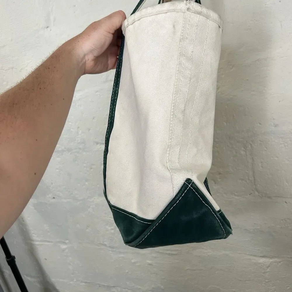Vintage L.L. Bean Canvas Boat & Tote Bag Large “Green White”
